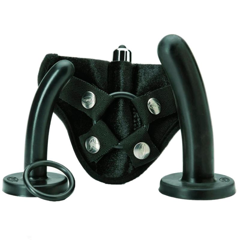 Strap-On Begyndersæt med Dildoer og Vibrator - Black