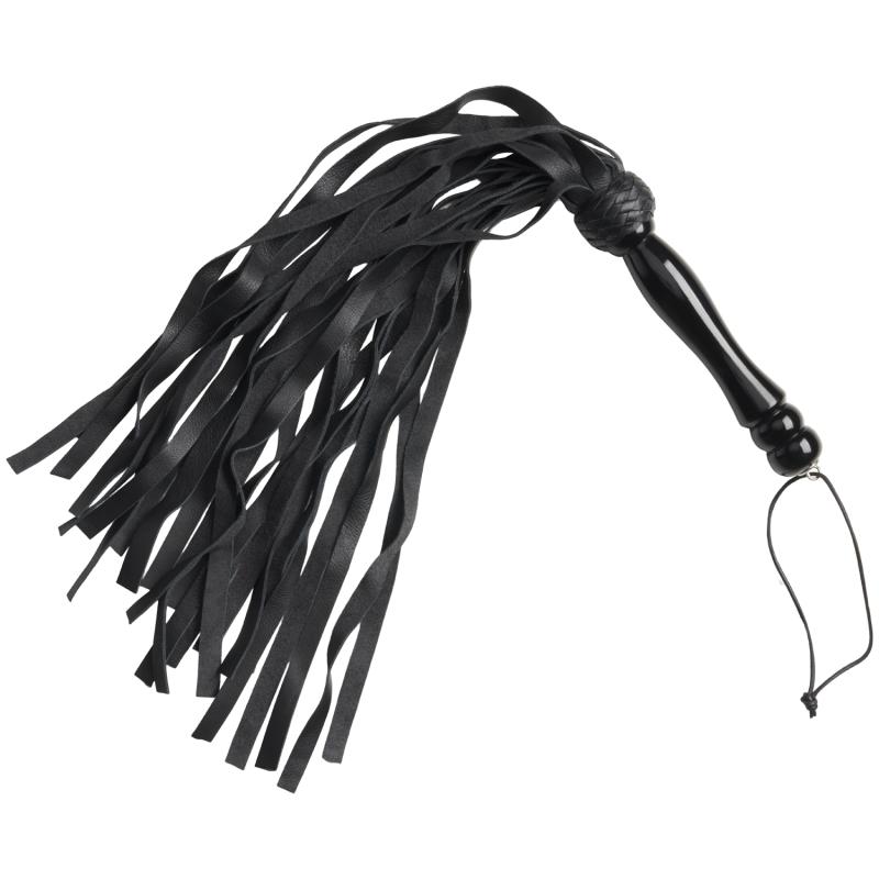 Impact Læder Flogger med Træhåndtag - Black fra Mister B